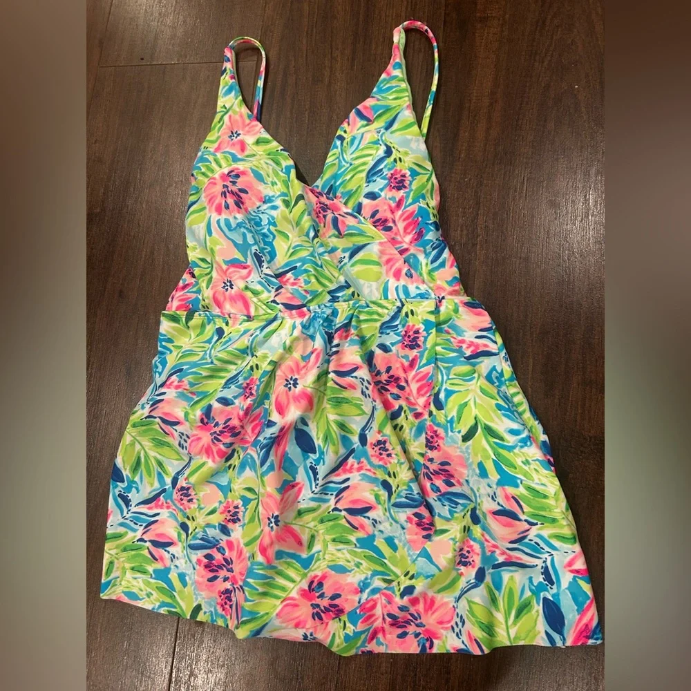 NWT Stella Parker Size Small Wrap Swim Dress Multicolor Water Lily Pattern - Picture 2 of 11